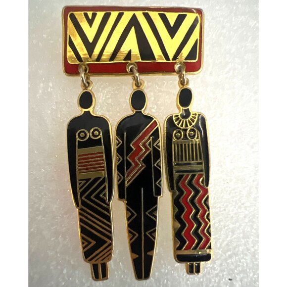Tribal Unity Laurel Burch Enamel Brooch Pin Jewelry 1993 Spirit Series Kinetic - Picture 10 of 15